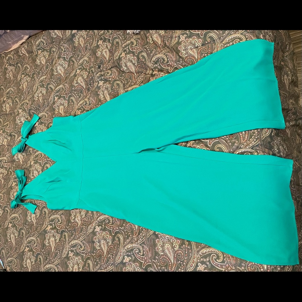 Lilly Pulitzer size 14 green dressy romper with shoulder bows, back zipper.